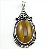 Tiger Eye Pendants, with Brass, Oval, silver color plated Approx Approx 5mm 