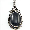Blue Goldstone Pendants, with Brass, Oval, platinum color plated, blacken Approx 5mm 