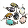 Mixed Gemstone Pendants, with Brass, platinum color plated, blacken Approx 5mm 