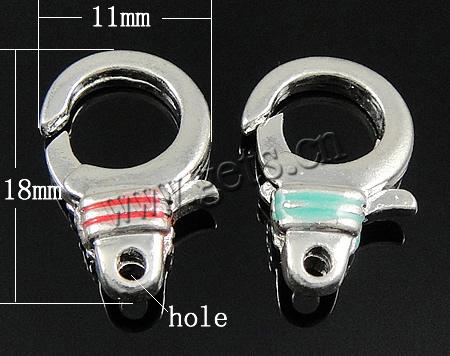 Zinc Alloy Lobster Clasp, plated, enamel, more colors for choice, 18x11x5mm, Hole:Approx 1.8mm, Sold By PC