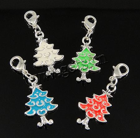 Lobster Clasp Christmas Charm, Zinc Alloy, brass lobster clasp, Christmas Tree, plated, more colors for choice, 25x15x2mm, 12x6x3mm, Sold By PC