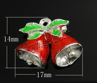 Zinc Alloy Christmas Pendants, Christmas Bell, plated, Customized & enamel, more colors for choice, nickel, lead & cadmium free, 14x17x8mm, Hole:Approx 1.2mm, Sold By PC