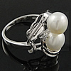 Cultured Freshwater Pearl Finger Ring, 925 Sterling Silver, with pearl, plated, with cubic zirconia Approx 17mm, US Ring .5 