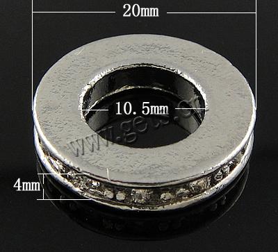 Donut strass Spacer, avec alliage de zinc, Plat rond, 20x20x4mm, Trou:Environ 10.5mm, Vendu par PC