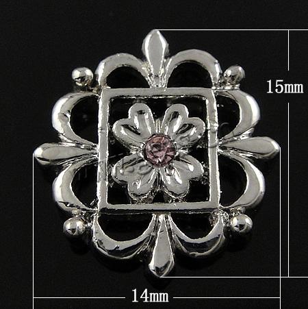 Rhinestone Zinc Alloy Connector, Flower, plated, with rhinestone, more colors for choice, 14x15x3mm, Hole:Approx 1mm, Sold By PC