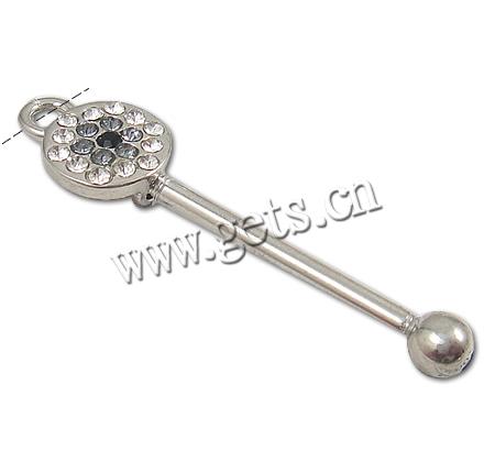 Brass Piercing Barbell, plated, with rhinestone, more colors for choice, 13x52.5x4mm, Hole:Approx 2mm, Sold By PC