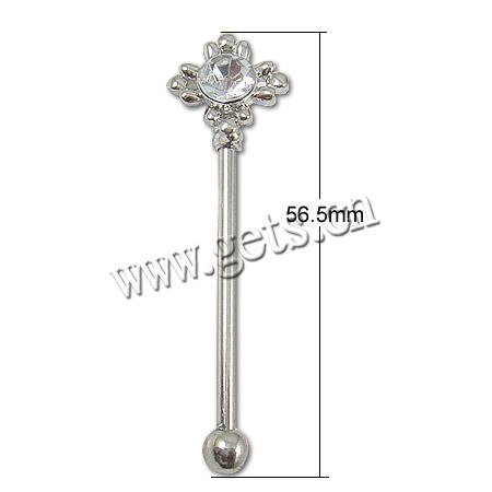 Brass Piercing Barbell, plated, more colors for choice, 14x55x5mm, Hole:Approx 3x2mm, Sold By PC
