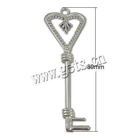 Brass Key Pendants, plated, more colors for choice, 30x89x4.5mm, Hole:Approx 4mm, Sold By PC