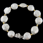 Perlen Armbänder, Natürliche kultivierte Süßwasserperlen, Messing Schnappschließe, 11-12mm, Länge:7.5 ZollInch, verkauft von Strang