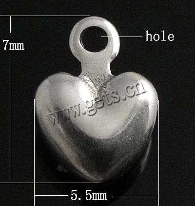 Encantos de etiqueta de acero inoxidable, acero inoxidable 304, Corazón, color original, 7x5.5x2.2mm, agujero:aproximado 1mm, Vendido por UD