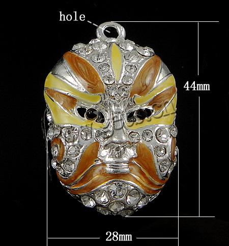 Character Shaped Zinc Alloy Pendants, Mask, plated, enamel, more colors for choice, nickel free, 28x44x19mm, Hole:Approx 3.5mm, Sold By PC