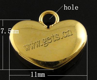 Кулон тег из нержавеющей стали, нержавеющая сталь, Сердце, плакирован золотом, Индивидуальные, 11x7.5x4mm, отверстие:Приблизительно 1.5mm, продается PC