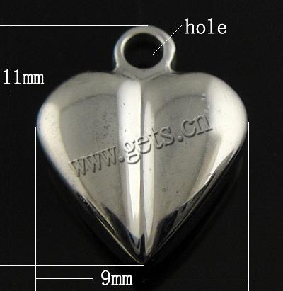 Encantos de etiqueta de acero inoxidable, Corazón, Modificado para requisitos particulares, color original, 11x9x3.2mm, agujero:aproximado 1.5mm, Vendido por UD