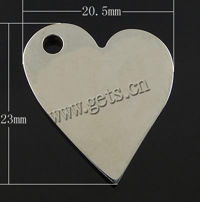 Encantos de etiqueta de acero inoxidable, Corazón, Modificado para requisitos particulares, color original, 23x20.5x2mm, agujero:aproximado 2mm, Vendido por UD