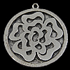 Zinc Alloy Flat Round Pendants, plated, with flower pattern nickel, lead & cadmium free Approx 2mm 