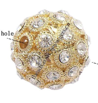 Ball Rhinestone Spacer, with Zinc Alloy, Round, plated, with Mideast rhinestone & hollow, more colors for choice, Sold By PC