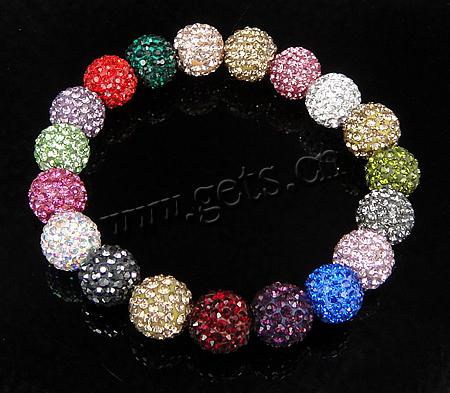 Rhinestone Clay Pave Bead Bracelets, Round, beaded bracelet & different size for choice & with Mideast rhinestone, multi-colored, Sold By Strand