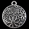 Zinc Alloy Flat Round Pendants, plated, with flower pattern nickel, lead & cadmium free Approx 2mm 