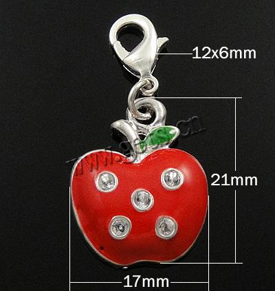 Lobster Clasp Christmas Charm, Zinc Alloy, brass lobster clasp, Apple, plated, more colors for choice, 21x17x4mm, 12x6x3mm, Sold By PC