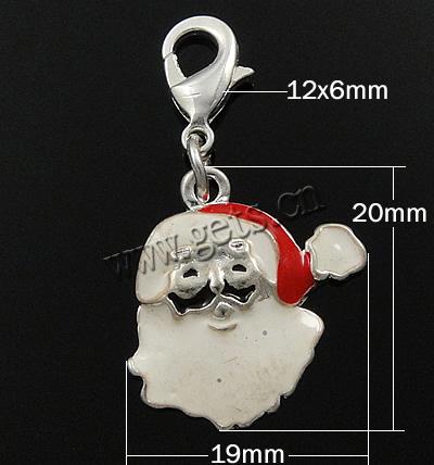 Lobster Clasp Christmas Charm, Zinc Alloy, brass lobster clasp, Santa Claus, plated, more colors for choice, 20x19x3mm, 12x6x3mm, Sold By PC
