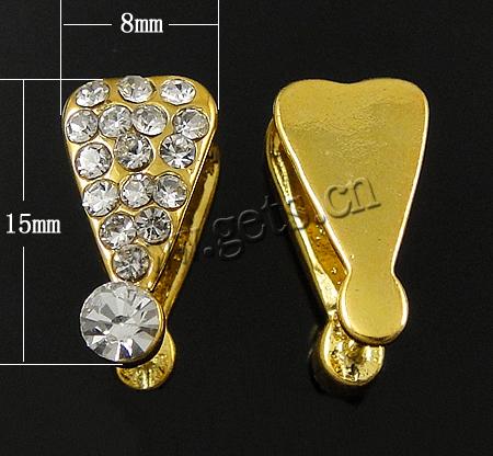 Brass Pinch Bail, Heart, plated, with rhinestone, more colors for choice, 8x15mm, Sold By PC