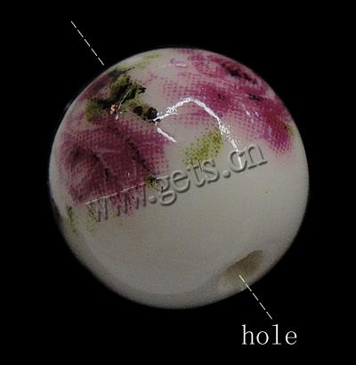 Decal Porcelain Beads, Round, different size for choice & with flower pattern, Hole:Approx 2mm, Sold By PC