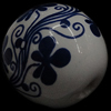 Blue and White Porcelain Beads, Round & with flower pattern, white Approx 2mm 