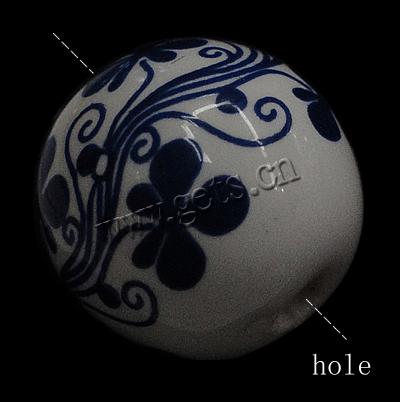 Perla de porcelana azul y blanca, Esférico, diverso tamaño para la opción & con patrón de flores, Blanco, agujero:aproximado 2mm, Vendido por UD