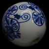 Blue and White Porcelain Beads, Round & with flower pattern, white Approx 1.5mm 