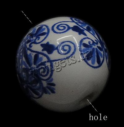 Perla de porcelana azul y blanca, Esférico, diverso tamaño para la opción & con patrón de flores, Blanco, agujero:aproximado 1.5mm, Vendido por UD