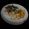 Abalorios de cerámica de la impresión, Porcelana, Redondo aplanado, con patrón de flores, 25x25x6mm, agujero:aproximado 2mm, Vendido por UD