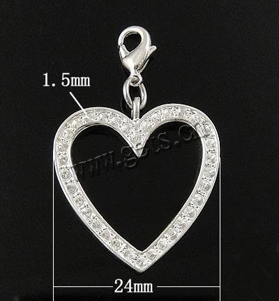Brass Heart Pendants, plated, with rhinestone, more colors for choice, 24x24x3mm, Sold By PC