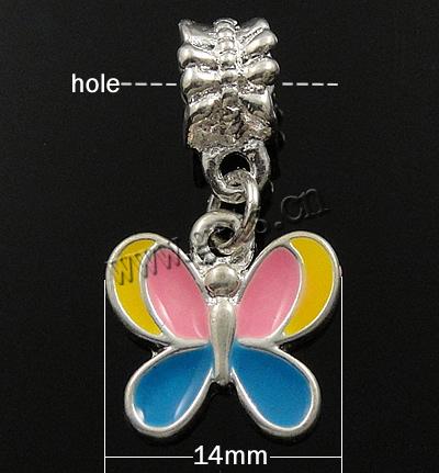 Zinc Alloy European Pendants, Butterfly, plated, enamel, more colors for choice, 14x14x2mm, Hole:Approx 5mm, Sold By PC