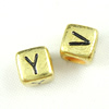 Acrylic Alphabet Beads, Cube & four-sided, golden Approx 3.5mm, Approx 