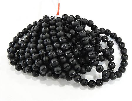 Natürliche schwarze Achat Perlen, Schwarzer Achat, rund, Weitere Größen für Wahl & satiniert, Bohrung:ca. 1-1.5mm, Länge:ca. 15.5 ZollInch, verkauft von Strang
