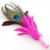 Turkey Feather Brooch, Chicken Feather, with Peacock Feather & Satin Ribbon & Iron, platinum color plated, fuchsia, approx 