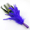 Turkey Feather Brooch, Chicken Feather, with Peacock Feather & Satin Ribbon & Iron, platinum color plated, purple, approx 