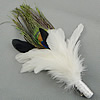 Turkey Feather Brooch, Chicken Feather, with Peacock Feather & Satin Ribbon & Iron, platinum color plated, white, approx 