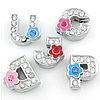 Zinc Alloy Letter Slide Charm, platinum color plated, with flower pattern & enamel & with rhinestone & mixed, nickel, lead & cadmium free, 12~14x6~ Approx 