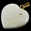 Brass Shell Pendants, with White Shell, Heart, with rhinestone Approx 2mm 