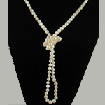 De agua dulce naturales collar de perlas largo, Perlas cultivadas de agua dulce, Patata, envoltura de collar, Blanco, 6-7mm, longitud:55 Inch, Vendido por Sarta