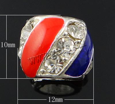 Rhinestone Zinc Alloy European Beads, Drum, plated, without troll & enamel & with rhinestone, more colors for choice, nickel, lead & cadmium free, 12x10mm, Hole:Approx 6.5mm, Sold By PC