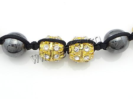 Rhinestone Woven Ball Bracelets, with Wax Cord & Hematite & Zinc Alloy, handmade, more colors for choice, 8mm, 10mm, 9x10mm, Length:6-11 Inch, Sold By Strand