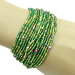 Glass Seed Beads Bracelets, with Iron, green Inch 