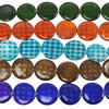 Painted Shell Beads, Flat Round, mixed colors 