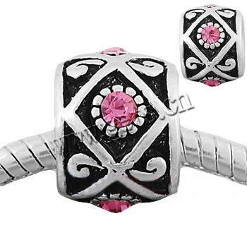 Rhinestone Zinc Alloy European Beads, Drum, plated, with rhinestone, more colors for choice, 9x12mm, Sold By PC