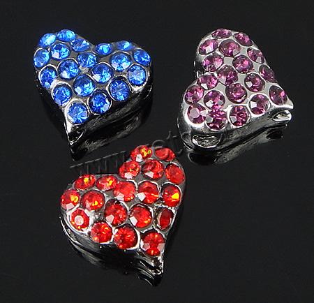 Rhinestone Zinc Alloy Connector, Heart, plated, Customized & with rhinestone, more colors for choice, 12x11x6mm, Hole:Approx 2mm, Sold By PC