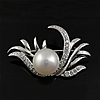 Broche De Plata Esterlina, plata de ley 925, con perla, chapado, más colores para la opción, 35x21mm, Vendido por UD