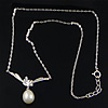 Sterling Silver Pearl Necklace, 925 Sterling Silver, with Freshwater Pearl, Teardrop, platinum plated, oval chain & with cubic zirconia  .4 Inch 