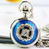 Ожереловые наручные часы, цинковый сплав, Плоская круглая форма, эмаль & со стразами, голубой, 25mm, длина:Приблизительно 31 дюймовый, продается Strand